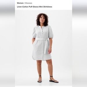 Blue and White Buttoned Puff Sleeve Mini Sundress